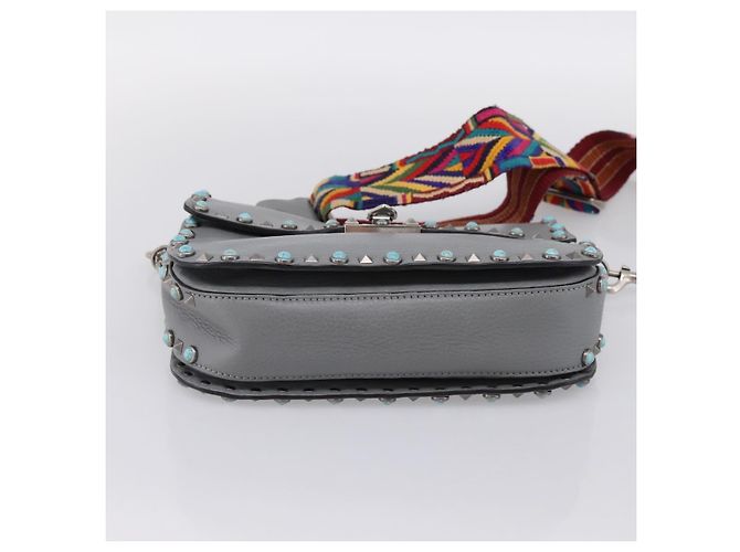 Borsa a tracolla VALENTINO in pelle Gray Blue Auth 202167 Marrone - vista 5