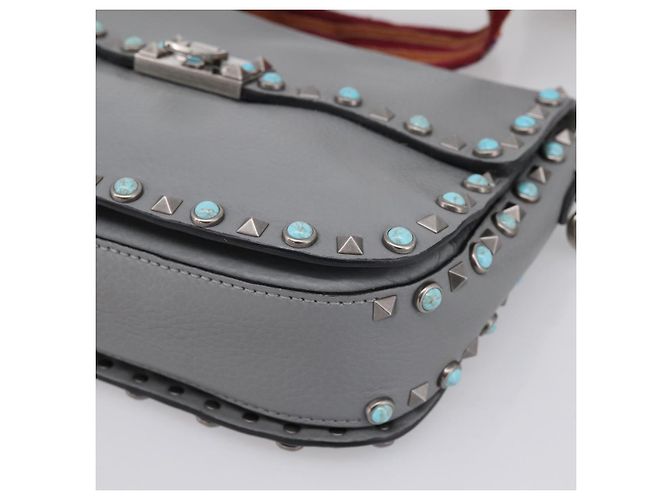 Borsa a tracolla VALENTINO in pelle Gray Blue Auth 202167 Marrone - vista 9