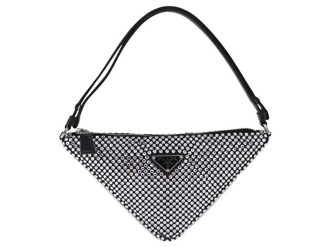 Borsa a mano PRADA Strass Canvas Black Silver Auth 199965M Nero Argento - vista 13