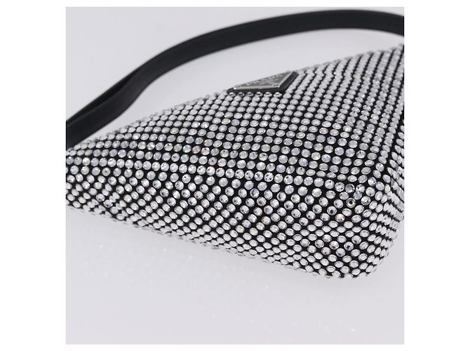 Borsa a mano PRADA Strass Canvas Black Silver Auth 199965M Nero Argento - vista 14