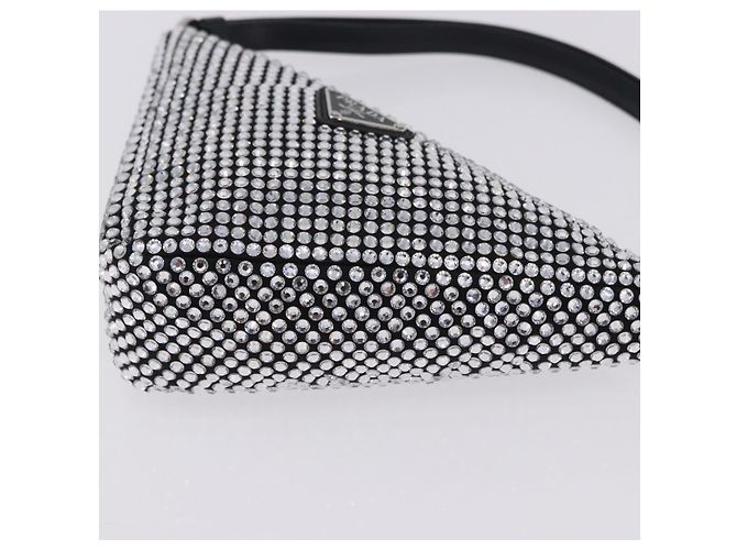 Borsa a mano PRADA Strass Canvas Black Silver Auth 199965M Nero Argento - vista 15