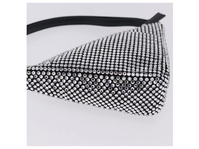 Borsa a mano PRADA Strass Canvas Black Silver Auth 199965M Nero Argento - vista 16