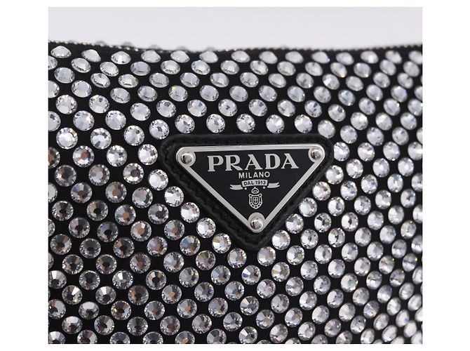 Borsa a mano PRADA Strass Canvas Black Silver Auth 199965M Nero Argento - vista 17