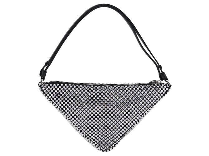 Borsa a mano PRADA Strass Canvas Black Silver Auth 199965M Nero Argento - vista 2