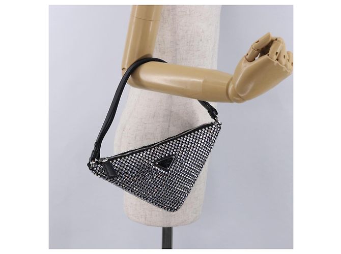 Borsa a mano PRADA Strass Canvas Black Silver Auth 199965M Nero Argento - vista 21