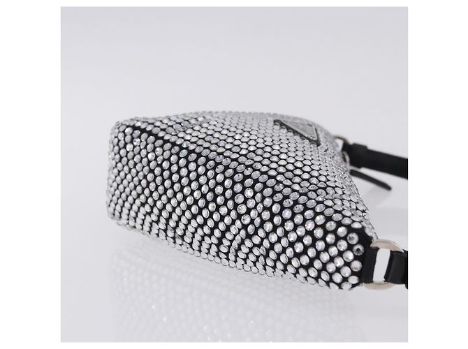 Borsa a mano PRADA Strass Canvas Black Silver Auth 199965M Nero Argento - vista 3