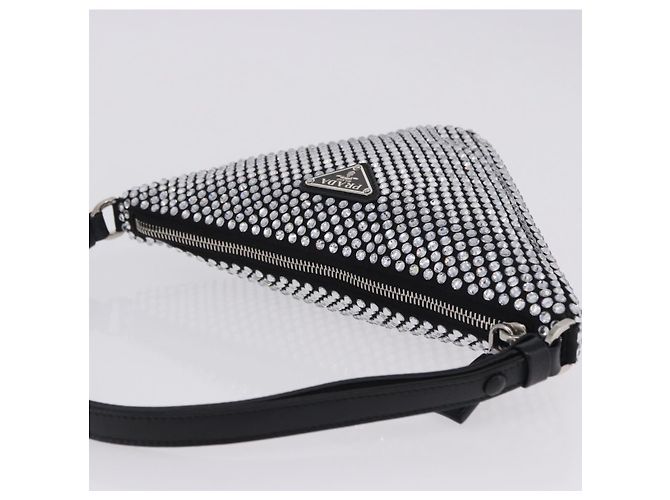 Borsa a mano PRADA Strass Canvas Black Silver Auth 199965M Nero Argento - vista 6