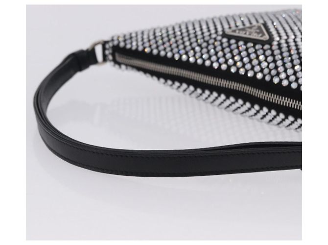 Borsa a mano PRADA Strass Canvas Black Silver Auth 199965M Nero Argento - vista 7