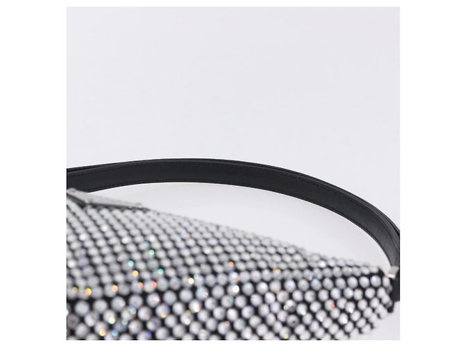 Borsa a mano PRADA Strass Canvas Black Silver Auth 199965M Nero Argento - vista 8