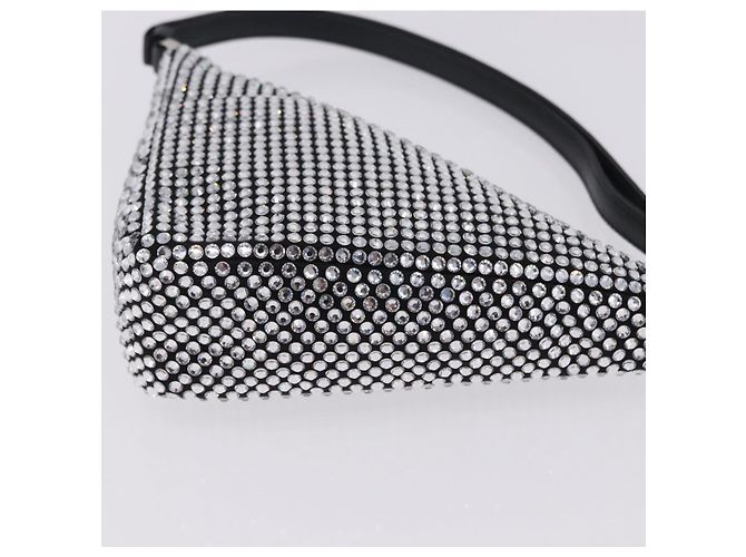 Borsa a mano PRADA Strass Canvas Black Silver Auth 199965M Nero Argento - vista 9