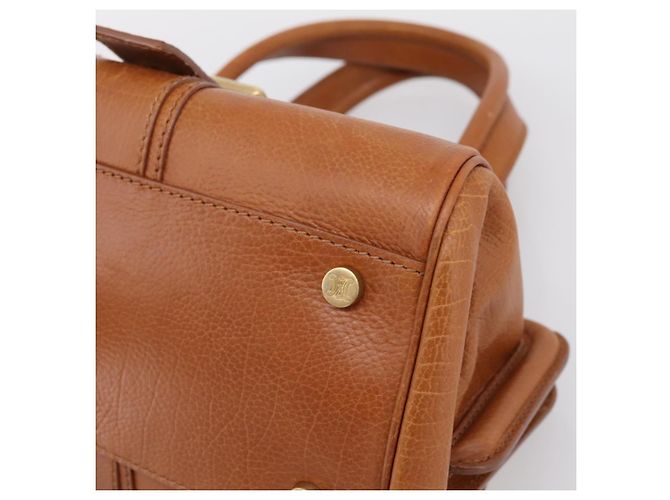 Céline CELINE Doctors Hand Bag Leather Brown Gold Auth 199386A Marrone D'oro - vista 10