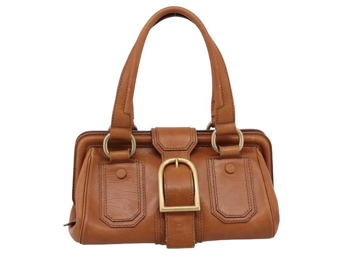 Céline CELINE Doctors Hand Bag Leather Brown Gold Auth 199386A Marrone D'oro - vista 13