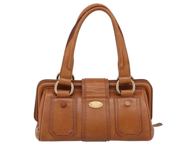 Céline CELINE Doctors Hand Bag Leather Brown Gold Auth 199386A Marrone D'oro - vista 2