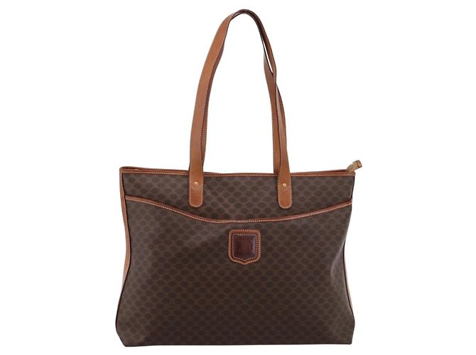 Céline Borsa Tote CELINE Macadam PVC Pelle Marrone Auth 202166 - vista 13