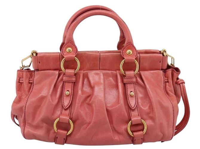 Borsa a mano Miu Miu Vitello Luxe in pelle 2way Rosa Oro Auth 199481M D'oro - vista 2
