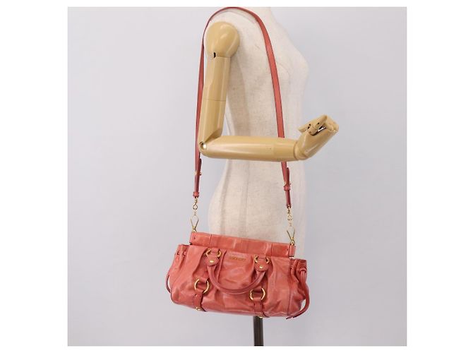 Borsa a mano Miu Miu Vitello Luxe in pelle 2way Rosa Oro Auth 199481M D'oro - vista 24