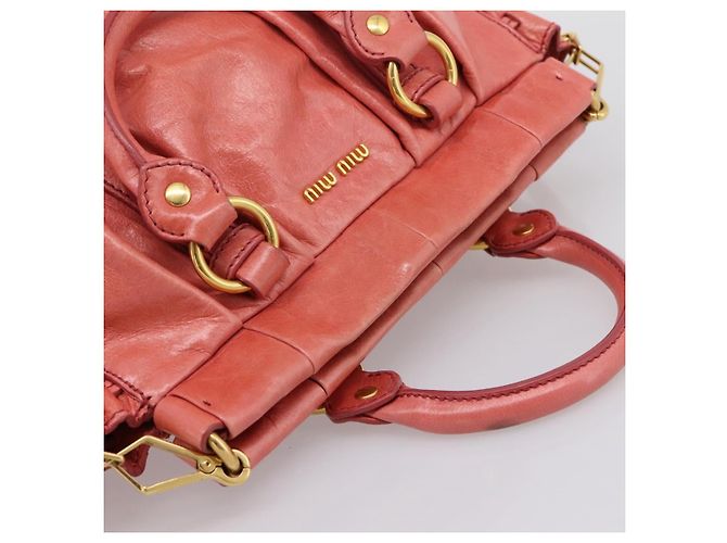 Borsa a mano Miu Miu Vitello Luxe in pelle 2way Rosa Oro Auth 199481M D'oro - vista 6