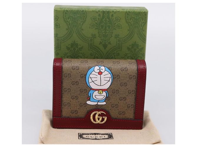 Portafoglio compatto GUCCI Micro GG Supreme Doraemon PVC Beige 647788 Auth 201012M D'oro - vista 12