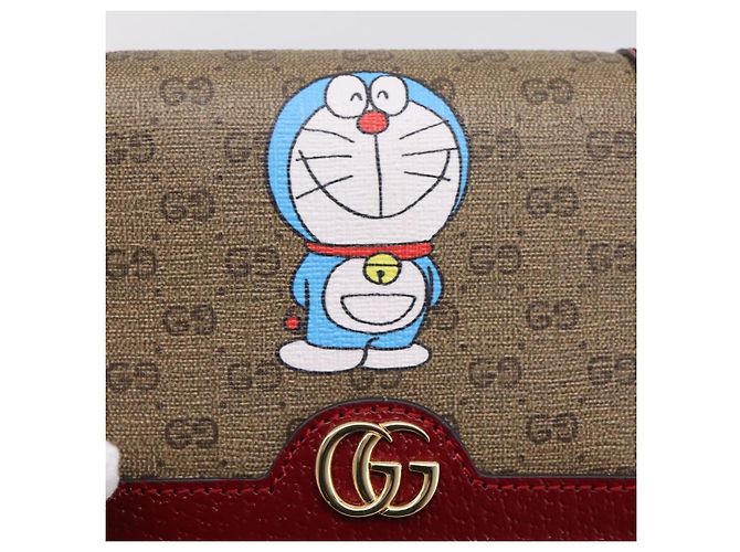 Portafoglio compatto GUCCI Micro GG Supreme Doraemon PVC Beige 647788 Auth 201012M D'oro - vista 17