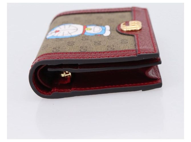 Portafoglio compatto GUCCI Micro GG Supreme Doraemon PVC Beige 647788 Auth 201012M D'oro - vista 3
