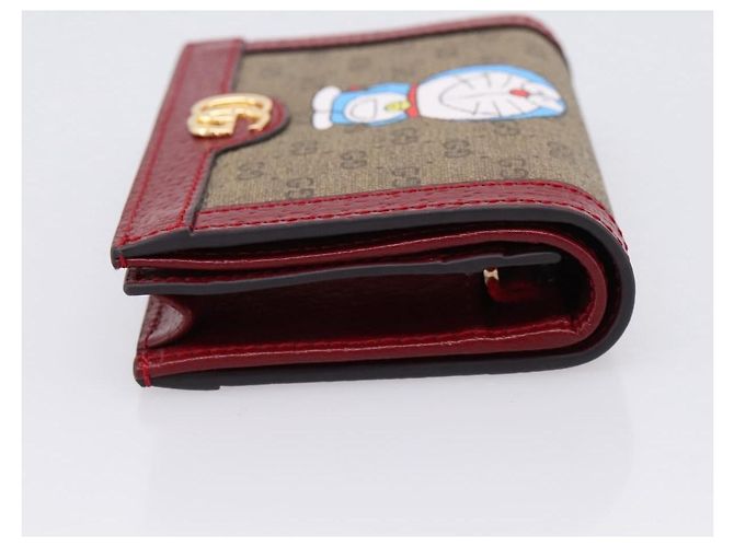Portafoglio compatto GUCCI Micro GG Supreme Doraemon PVC Beige 647788 Auth 201012M D'oro - vista 4