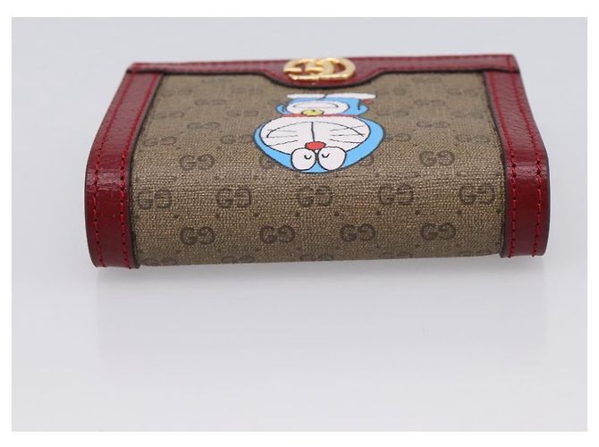 Portafoglio compatto GUCCI Micro GG Supreme Doraemon PVC Beige 647788 Auth 201012M D'oro - vista 5