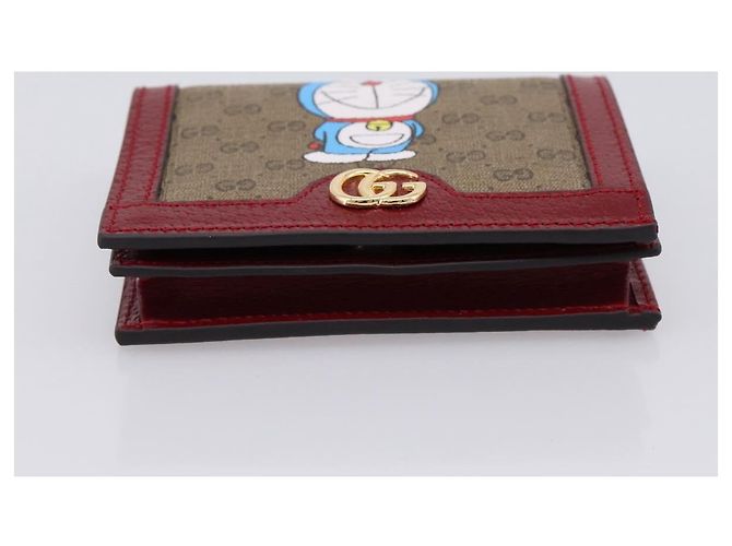 Portafoglio compatto GUCCI Micro GG Supreme Doraemon PVC Beige 647788 Auth 201012M D'oro - vista 6