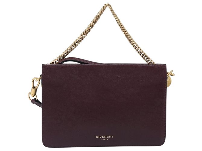 Sac à épaule à chaîne GIVENCHY en cuir 2 voies Rouge Vin Or Auth 197889A Doré Bordeaux - vue 13
