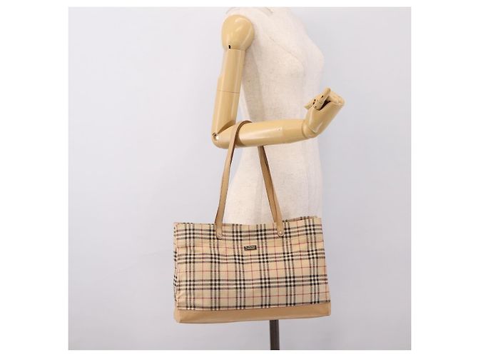 Borsa Tote Burberrys Nova Check Canvas Beige Silver Auth 202251A Argento - vista 20