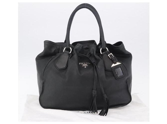 PRADA Tote Bag Leder Schwarz Silber Auth 199442V - Ansicht 12