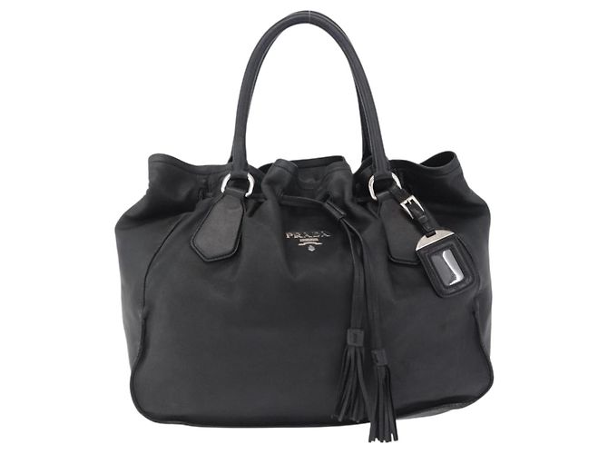PRADA Tote Bag Leder Schwarz Silber Auth 199442V - Ansicht 13