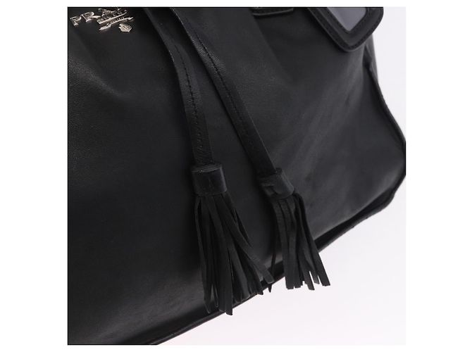PRADA Tote Bag Leder Schwarz Silber Auth 199442V - Ansicht 20