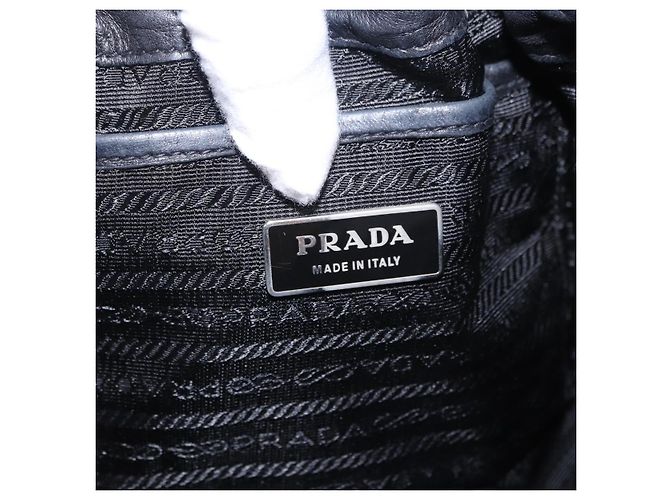 PRADA Tote Bag Leder Schwarz Silber Auth 199442V - Ansicht 22