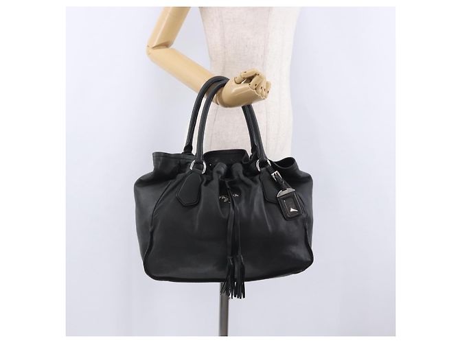 PRADA Tote Bag Leder Schwarz Silber Auth 199442V - Ansicht 28