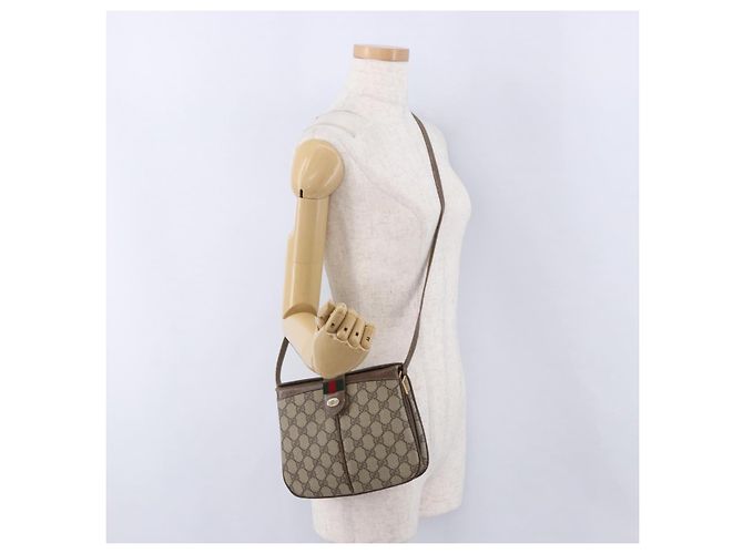 Borsa GUCCI GG Supreme Web Sherry Line PVC Beige Gold 10 02 037 Auth ka5946 D'oro - vista 22
