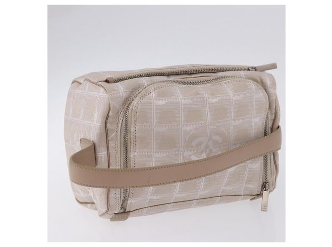 CHANEL New Travel Line Beauty Case Nylon Beige CC Auth 199997A - vista 6