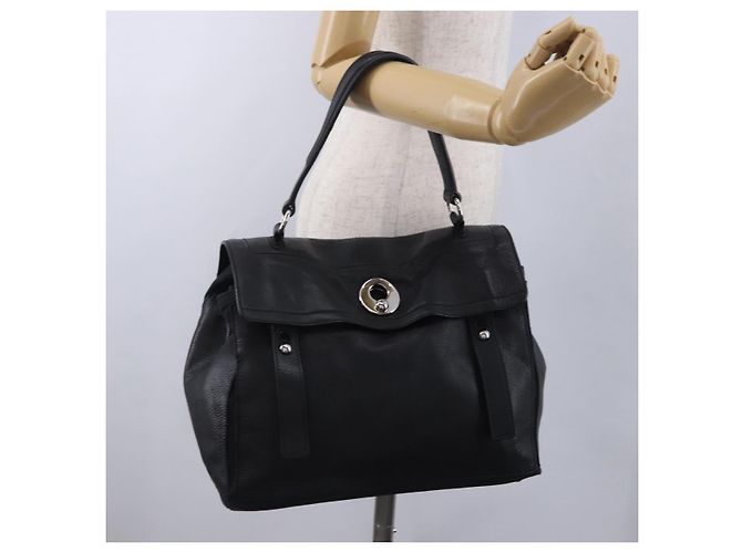 SAINT LAURENT Borsa a mano Muse Toe in pelle nera e argento 197149 Auth 199840A Nero - vista 26