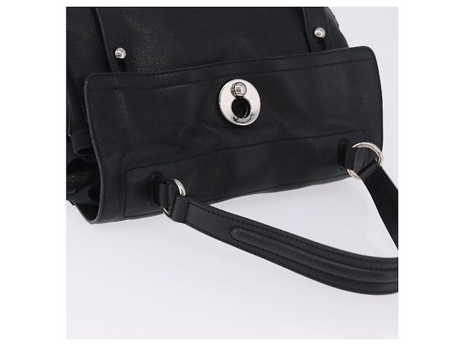 SAINT LAURENT Borsa a mano Muse Toe in pelle nera e argento 197149 Auth 199840A Nero - vista 6