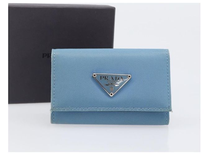 PRADA Key Case Nylon Light Blue Silver Black Auth bs36874 Silvery - view 12