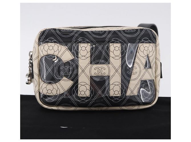 Borsa a tracolla CHANEL Camelia in pelle Bianco Nero CC Auth 200364SAM - vista 12