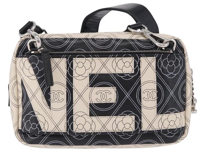Borsa a tracolla CHANEL Camelia in pelle Bianco Nero CC Auth 200364SAM - vista 2