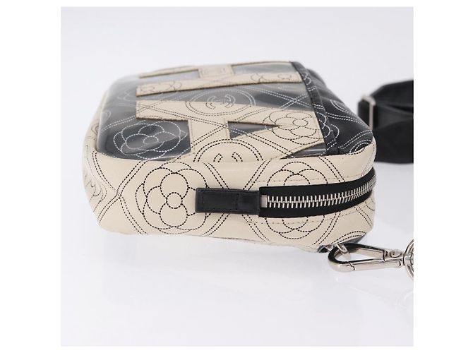 Borsa a tracolla CHANEL Camelia in pelle Bianco Nero CC Auth 200364SAM - vista 3