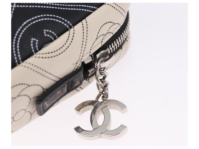 Borsa a tracolla CHANEL Camelia in pelle Bianco Nero CC Auth 200364SAM - vista 9
