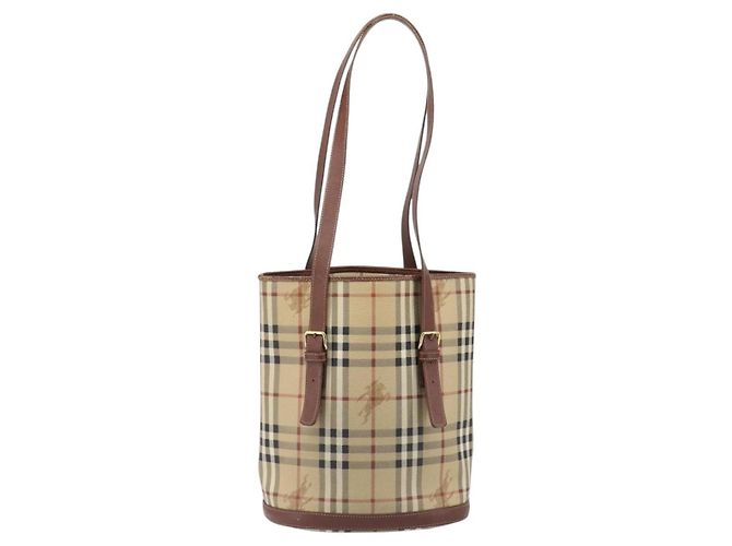 Borsa Tote BURBERRY Nova Check PVC Beige Gold Auth ka6030 D'oro - vista 13