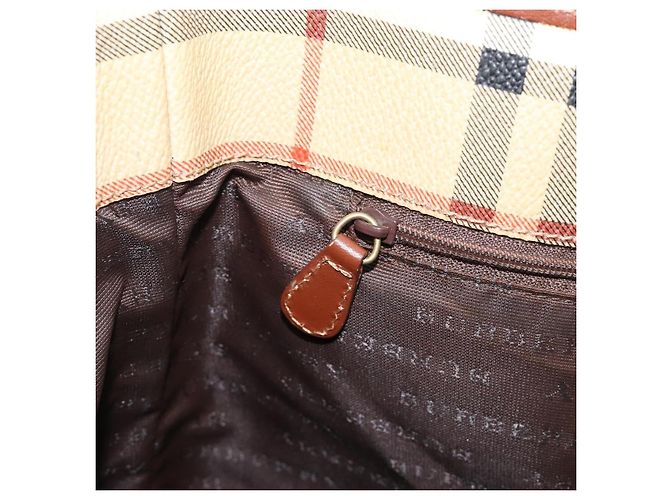 Borsa Tote BURBERRY Nova Check PVC Beige Gold Auth ka6030 D'oro - vista 19