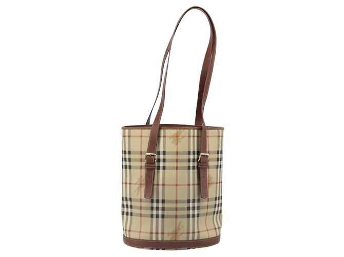 Borsa Tote BURBERRY Nova Check PVC Beige Gold Auth ka6030 D'oro - vista 2
