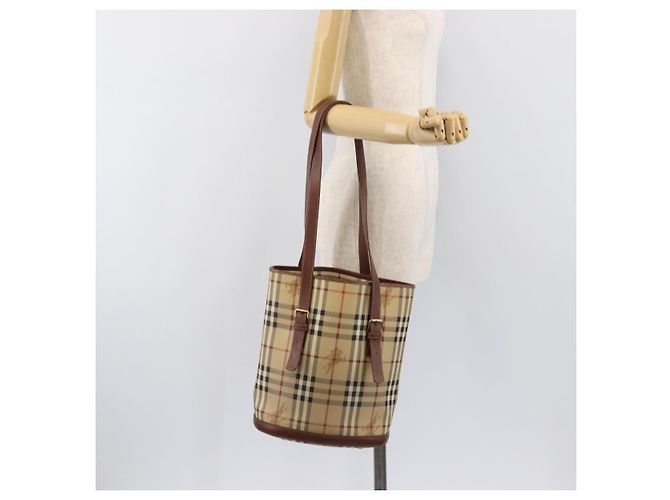 Borsa Tote BURBERRY Nova Check PVC Beige Gold Auth ka6030 D'oro - vista 22