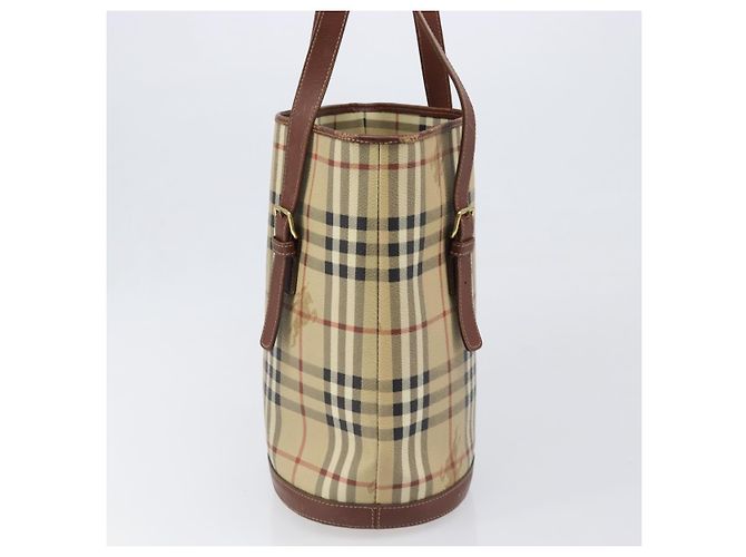 Borsa Tote BURBERRY Nova Check PVC Beige Gold Auth ka6030 D'oro - vista 3