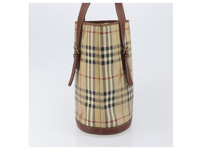 Borsa Tote BURBERRY Nova Check PVC Beige Gold Auth ka6030 D'oro - vista 4