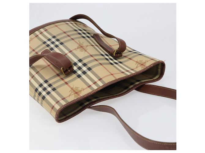 Borsa Tote BURBERRY Nova Check PVC Beige Gold Auth ka6030 D'oro - vista 6